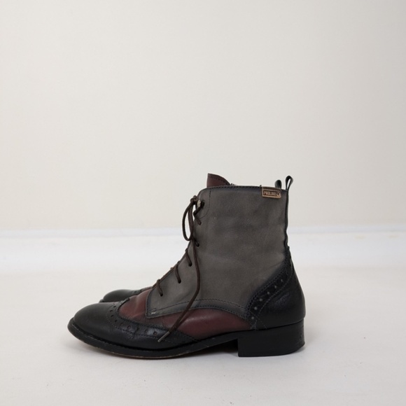 Pikolinos Leather Lace Up Boots Ankle Booties Panelled Oxford Colorblock Grey - Picture 4 of 11